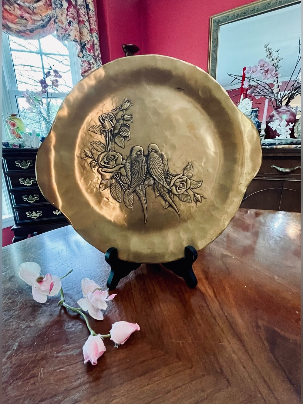 Vintage 1990 Wendell August Forge Solid Bronze "Love Birds" Hand-Hammered Plate